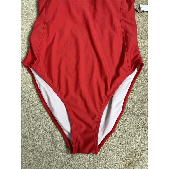NWT $120 Nicole Miller Studio High Risk Red One Piece Swimsuit Racer Back Size L - Picture 4 of 9